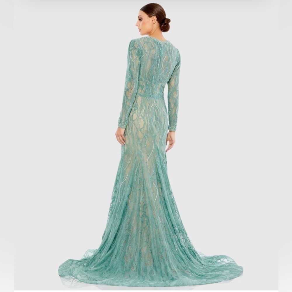 Mac Duggal Beaded Illusion Long Sleeve Plunge Neck Gown size 4 sold out… - Picture 5 of 15